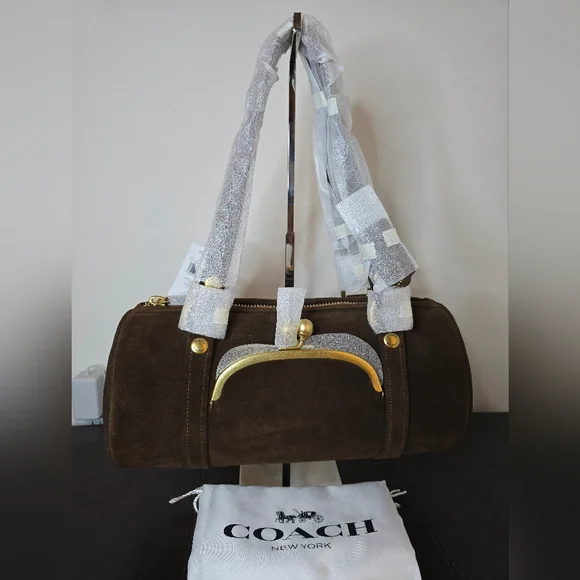 Coach Kisslock Barrel Bag In Chocolate - Picture 1 of 9